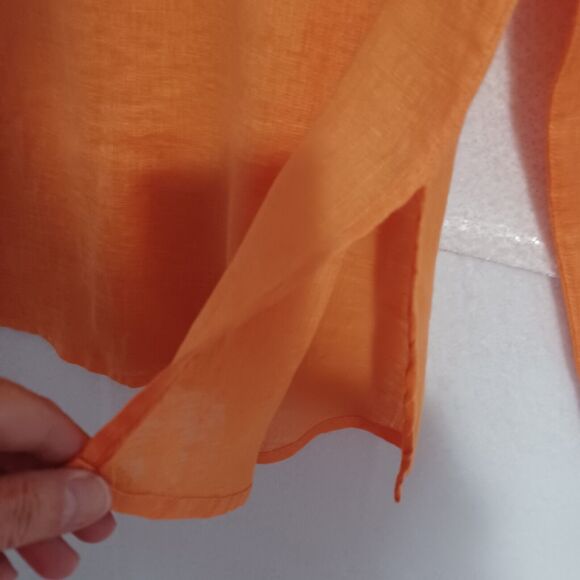 C&C California Linen Top Size S Orange Long Sleeve Button Up Tunic Shirt NEW - Picture 5 of 8